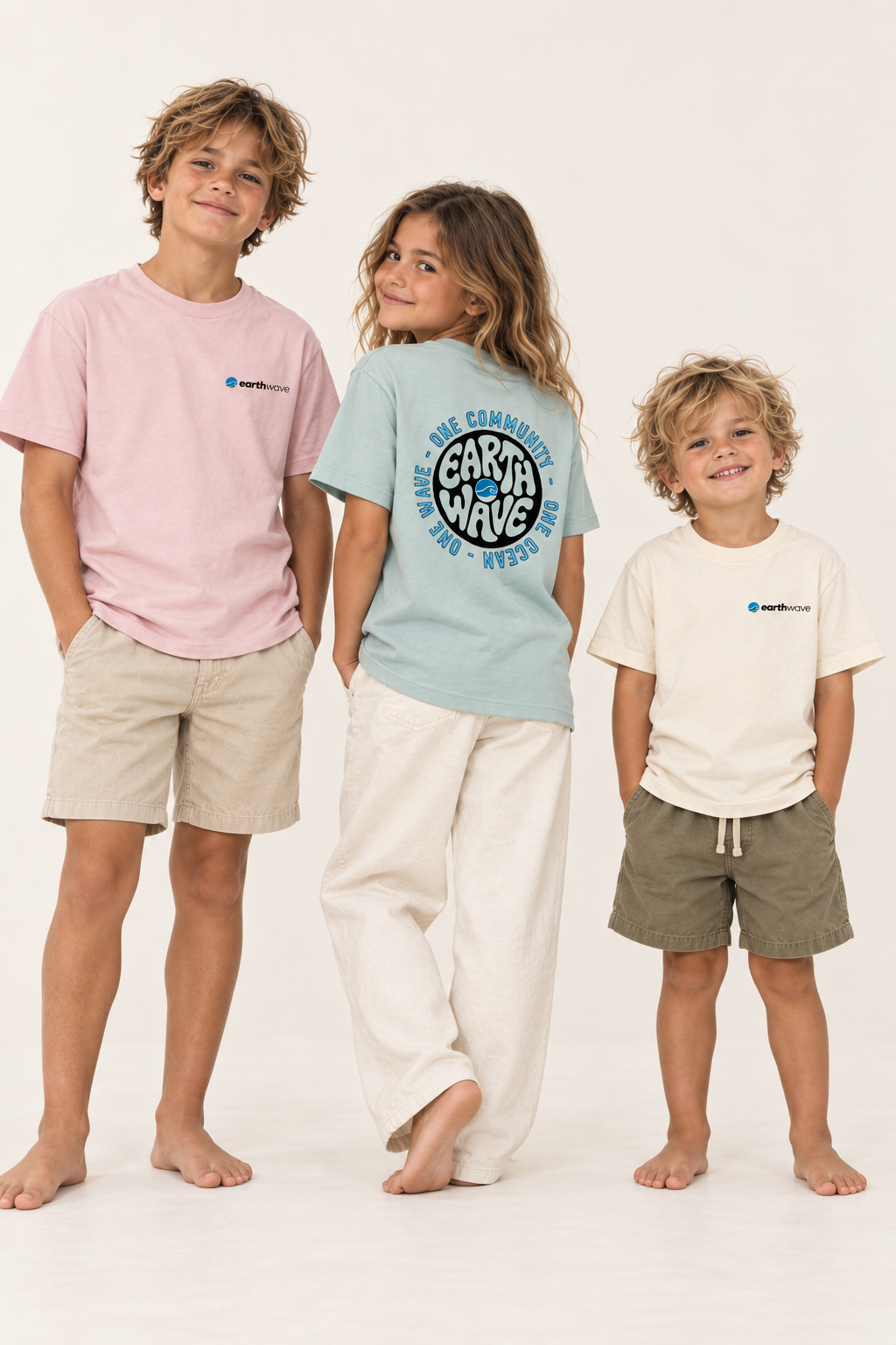 Kids Official Earthwave T-Shirt - Raw, Pink & Green